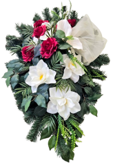 Artificial Wreath Leaf Shaped with roses, callas, orchids and accessories 90cm x 60cm