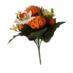 Artificial Chrysanthemum / Orchid Bouquet Orange & White 13 inches (33cm)