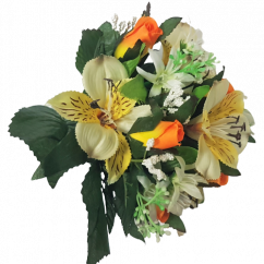 Artificial Alstroemeria & Roses x13 Bouquet Cream & Orange 33cm