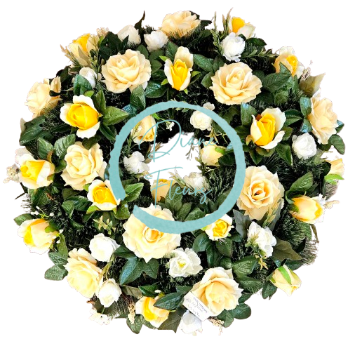 Luxusný smútočný veniec borovicový exclusive ruže a doplnky 65cm