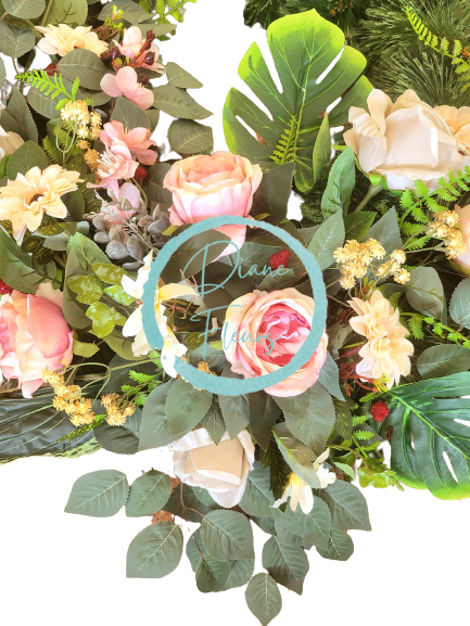 Luxury Artificial Pine Wreath Exclusive Roses, Peonies, Hydrangeas, Gerberas and Accessories 80cm x 90cm