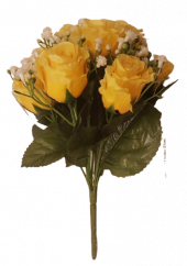 Růže kytice žlutá "9" 25cm umělá