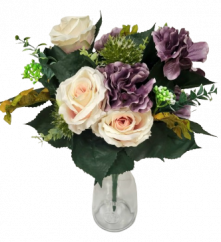 Artificial Roses, Hydrangeas, Thistle and Accessories Bouquet x18 44cm