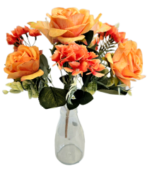 Buchet de trandafiri x12 44cm flori artificiale portocaliu, galben