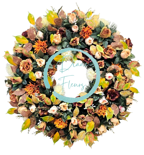 Luksusowy wieniec ze sztucznej sosny ekskluzywne róże, piwonie, chryzantemy i akcesoria 90cm