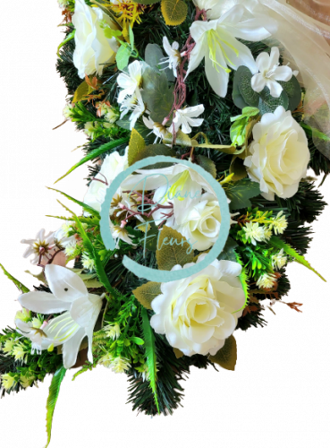 Künstliche Kranz S-förmig mit Rosen, Lilien und Zubehör 95cm x 35cm