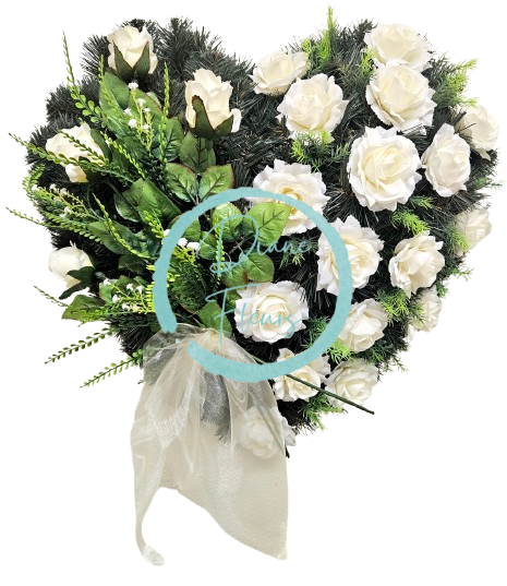 Coroana „Inimă” din trandafiri artificiali si accesorii 65cm x 65cm