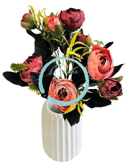 Artificial Ranunculus Bouquet x6 28cm Pink, Burgundy