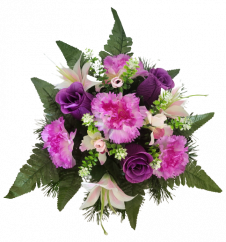 Žalobni aranžman umjetni karanfili, ruže, orhideje, ljiljani i dodaci Ø 30cm x 20cm