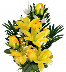 Růže a Lilie kytice x18 žlutá 62cm umělá