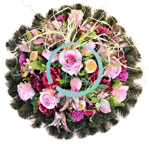 Luxusní umělý věnec Exclusive růže, lilie, chryzantémy a doplňky 70cm AS959
