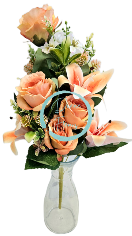 Exclusive artificial bouquet Roses, Lilies and accessories x13 54cm x 30cm Orange
