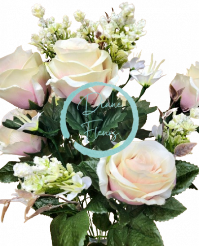 Artificial Roses Bouquet x12 47cm Cream, Purple