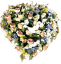 Coroană funerara de pin Inima Exclusiv Bujori artificiali, Trandafiri, Delphinium si Accesorii 100cm x 90cm