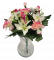 Buchet de trandafiri, garoafe, crini si orhidee x13 33cm burgundia, verde, crem flori artificiale