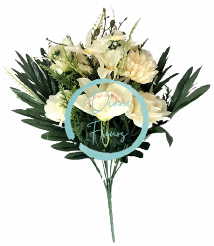 Buchet de Crizanteme & Trandafiri & Orhidee 40cm crem flori artificiale