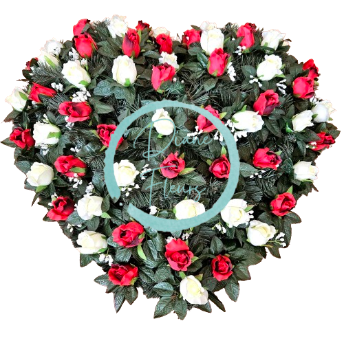 Artificial Wreath Heart Shaped with Roses 80cm x 80cm Red & Cream