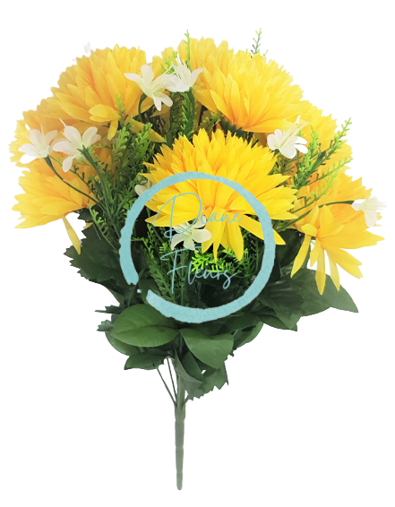 Chryzantémy kytice s přízdobami x12 žlutá 50cm umělá
