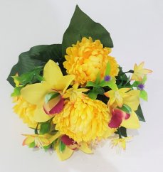 Artificial Chrysanthemum/Orchid Bouquet Yellow 13 inches (33cm)
