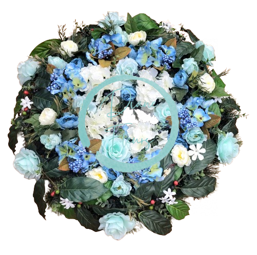 Coroană artificială de pin de lux Decorată exclusiv cu trandafiri artificiali, hortensii și accesorii 70cm