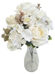 Изкуствен букет от рози, хортензии и аксесоари х9 44 см кремави