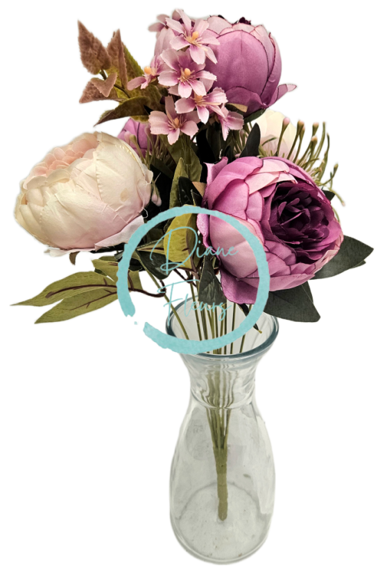 Mazzo di lusso Peonie 48cm viola artificiale, crema