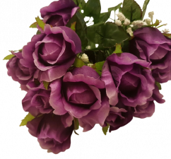 Ruže kytica fialová "12" 45cm umelá