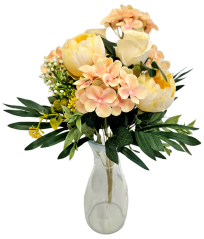 Šopek potonike, vrtnice in hortenzije 46cm umetna rumena, roza