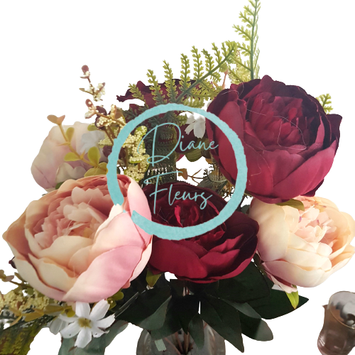 Exclusive Bazsarózsa csokor x11 50cm bordó és rózsaszín művirág