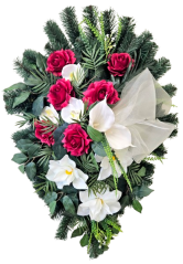 Artificial Wreath Leaf Shaped with roses, callas, orchids and accessories 90cm x 60cm