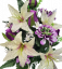 Artificial Lilies & Roses & Dahlia's x12 Bouquet 47cm Cream & Purple
