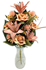 Luxus Rózsák, Liliomok, Bogáncs csokor 56cm művirág barna