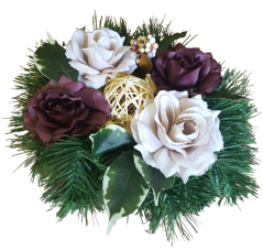 Aranjament trandafiri artificiali şi accesorii Ø 28m x 16cm