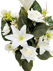 Buchet luxos de Trandafiri, Crini, Ciulin 56cm flori artificiale crem