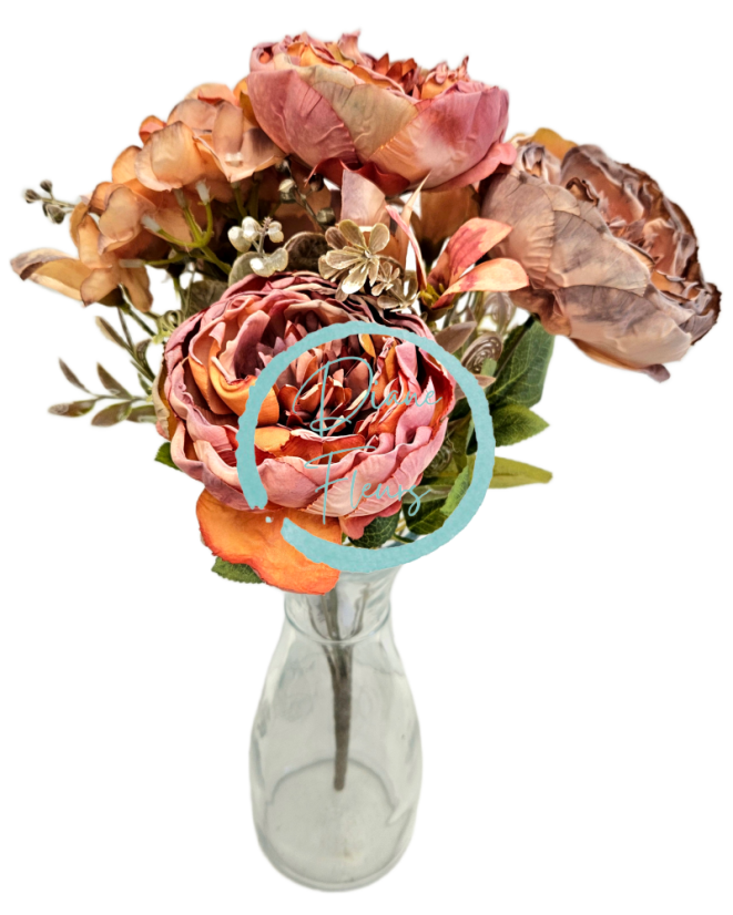 Изкуствен букет от божури, хортензии и аксесоари х9 44 см оранжево, лилаво