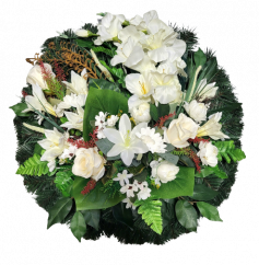 Pogrebni vijenac s umjetnim ružama, ljiljanima, gladiolima i dodaci Ø 60cm