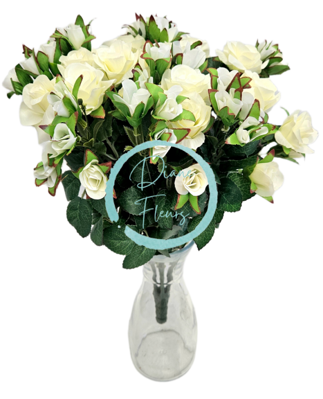 Buchet artificial mare cu trandafiri 43cm crem
