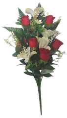 Bukiet róż i Alstromerii czerwono-biały x12 52cm sztuczny
