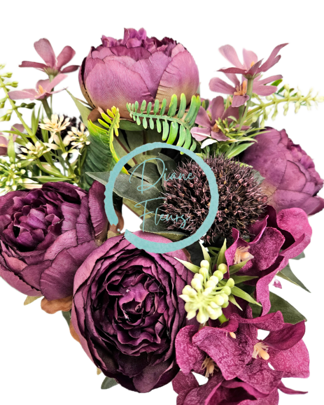 Luxus Bazsarózsa, Bogáncs, Hortenzia csokor 48cm művirág lila