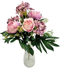 Künstliche Pfingstrosen, Rosen & Hortensie strauß 46cm Lila