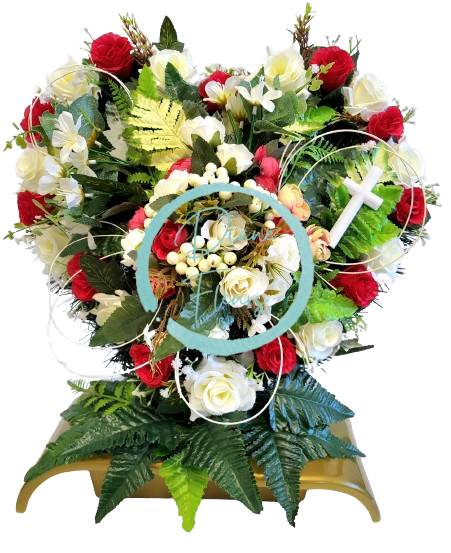 Pogrebni vijenac na stalku "Srce", Ruže i Božuri i pribor 45cm x 40cm