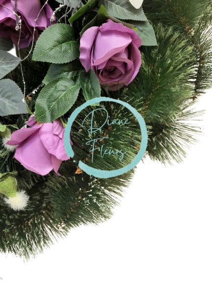 Smuteční věnec borovicový Exclusive Růže & Gladioly a Lilie & Doplňky Ø 85cm