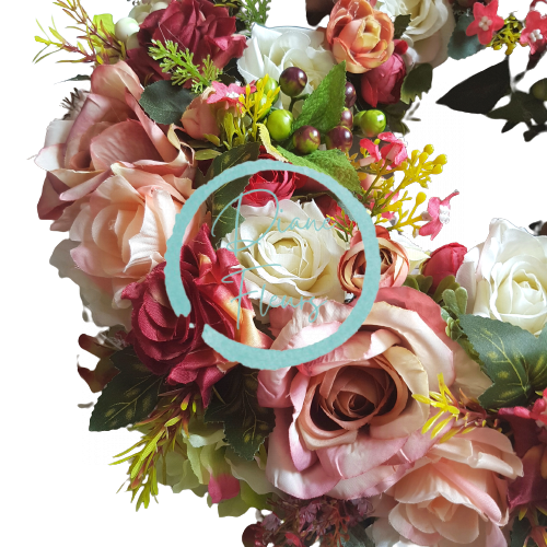 Luxurious Decorative wicker wreath exclusive Roses & Camellias & accessories Ø 42cm