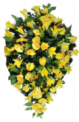 Trauerkranz mit künstlichen Rosen und Lilien 100cm x 60cm gelb, grün