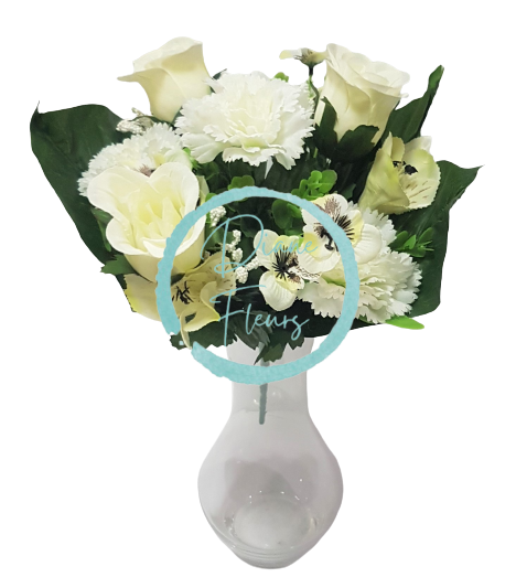 Buchet de garoafă & trandafiri & alstroemeria x13 35cm creme flori artificiale