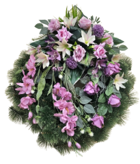 Pogrebni vijenac za bor ekskluzivni ruže & gladiole i ljiljani & dodaci Ø 85cm