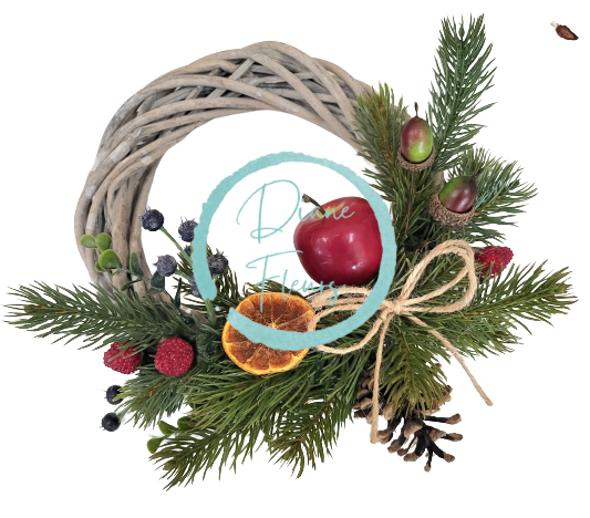 Vianočný prútený veniec zdobený sušenými plodmi, jablčkom a doplnkami Ø 20cm