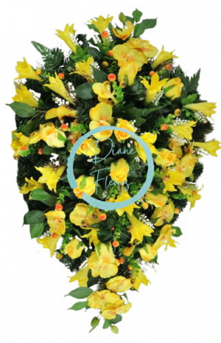 Wianek żałobny ze sztucznymi różami i liliami 100cm x 60cm żółty, zielony