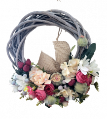 Weidenkranz mit Mischung aus Blumen und Mohn und Accessoires Ø 20cm