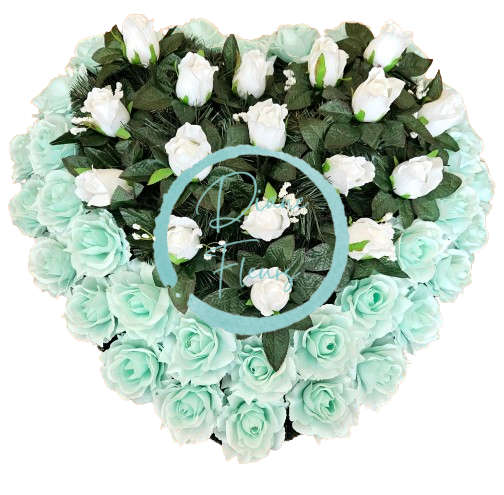 Artificial Wreath Heart Shaped with Roses 65cm x 65cm Light Blue, White